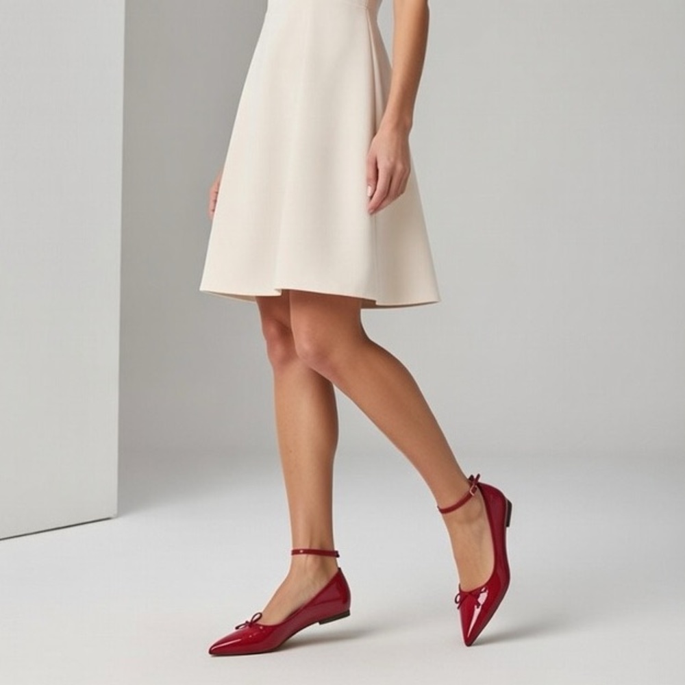 J.Crew Red Patent Leather Pointed Toe Mary Jane Ballet Flats Sz 10.5 EUC